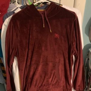 Burgundy Velour Hoodie Size Medium Long Line - image 1